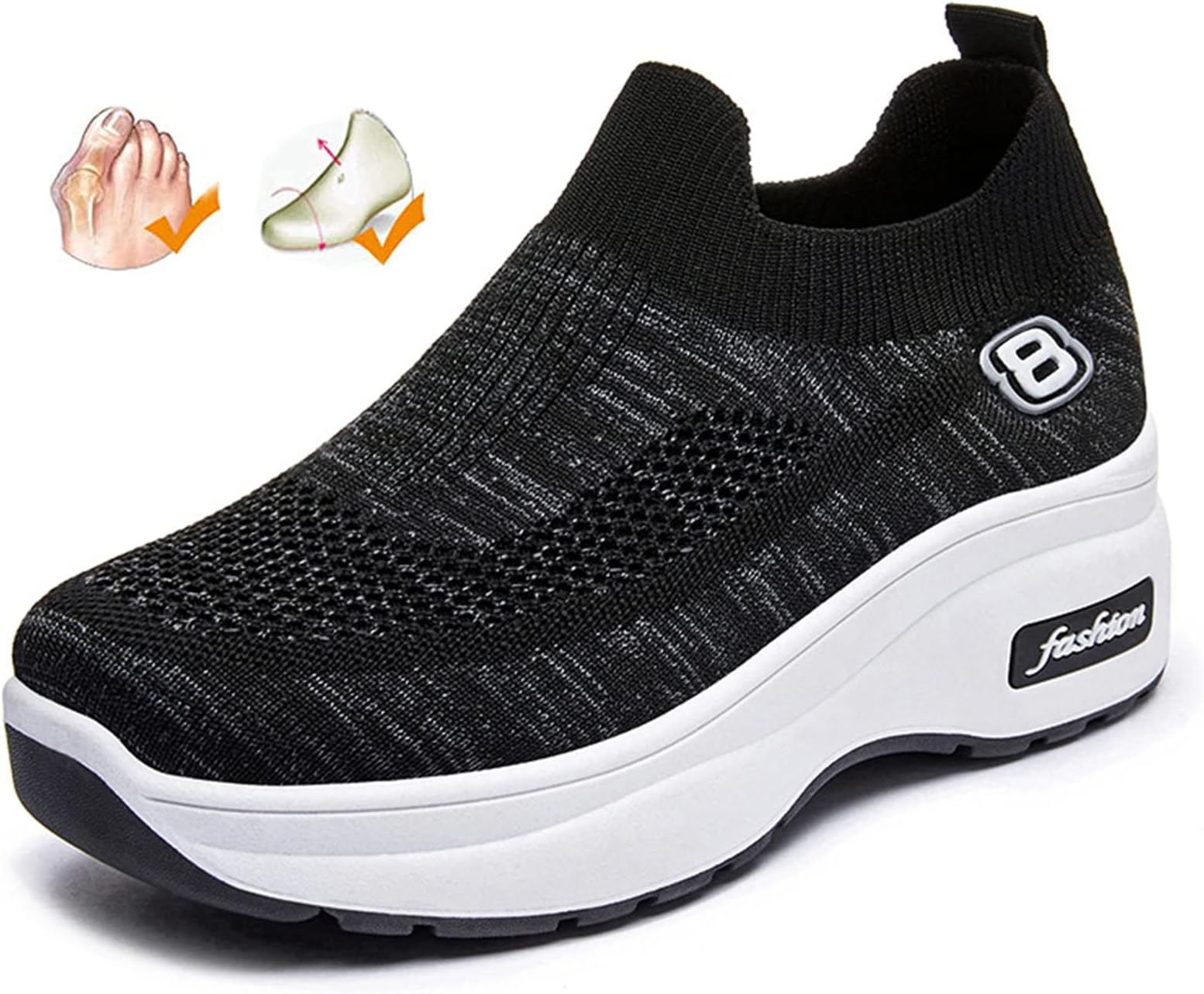 Womens Diabetic Orthopedic Shoes for Swollen Feet Ladies Platform Wide Fit Sneaker Adjustable Closure Toe Walking Sandals for Arthritis Hallux Valgus (Black 40EU)