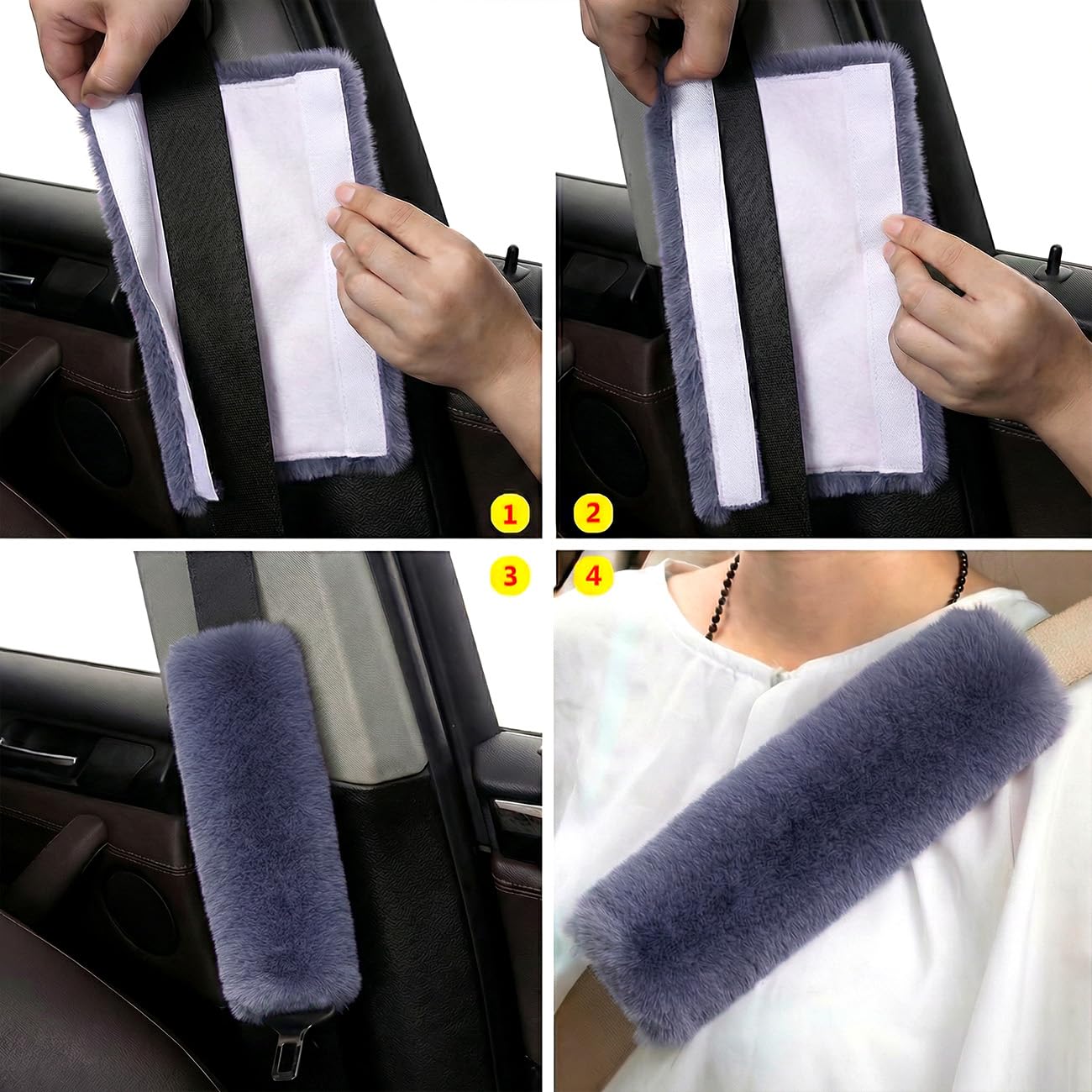 Paquete de 2 fundas de cinturón de seguridad de felpa suave para niños, cómodo cojín para cinturón de seguridad para recién nacidos, accesorios de correa de asiento de automóvil/cochecito, mayor