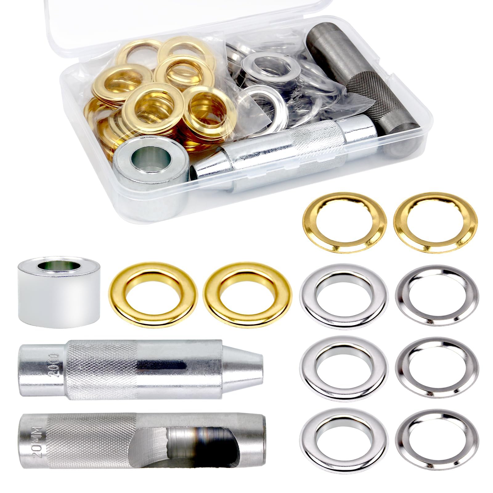 Photo 1 of CNQLIS 50 Sets 3/4" Grommet Tool Kit, Grommet Setting Tool Copper Grommets Eyelets, 2 Colors,with 3 Pcs Install Tool