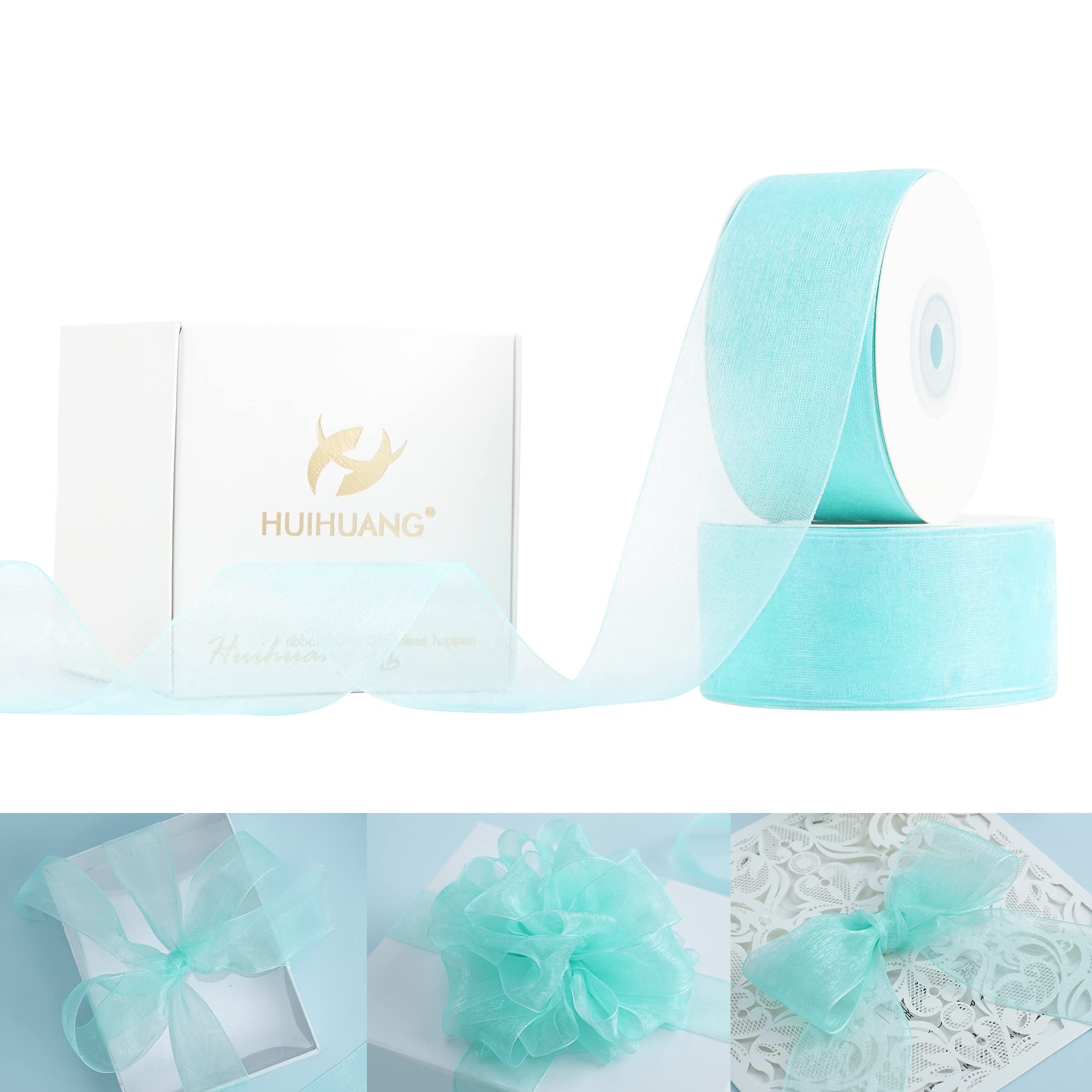 Amazon.com: HUIHUANG Aqua Blue Organza Sheer Ribbon 1-1/2