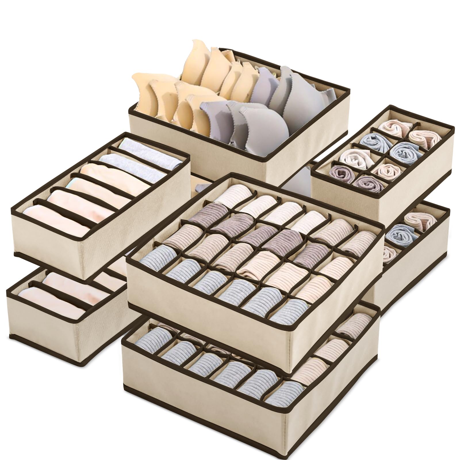 8 Stück Schubladen Organizer,Faltbare Kleiderschrank Organizer(Beige) | Schubladen Organizer Kleidung,Vliesstoff Organizer Schrank,Unterwäsche Organizer für BHs, Socken, Schals, Unterwäsche