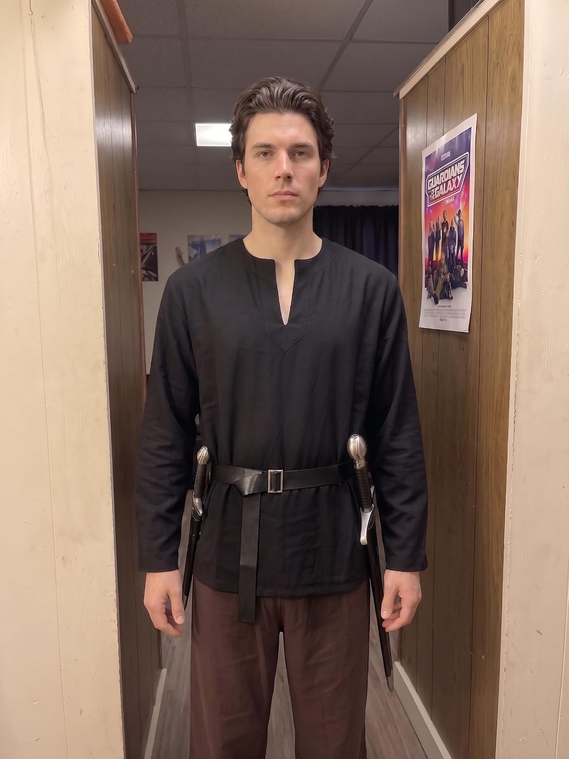 BLESSUME Men's Long Sleeve Medieval Viking Tunic Shirt Cotton Renaissance Costume Top with Belt for LARP Cosplay
