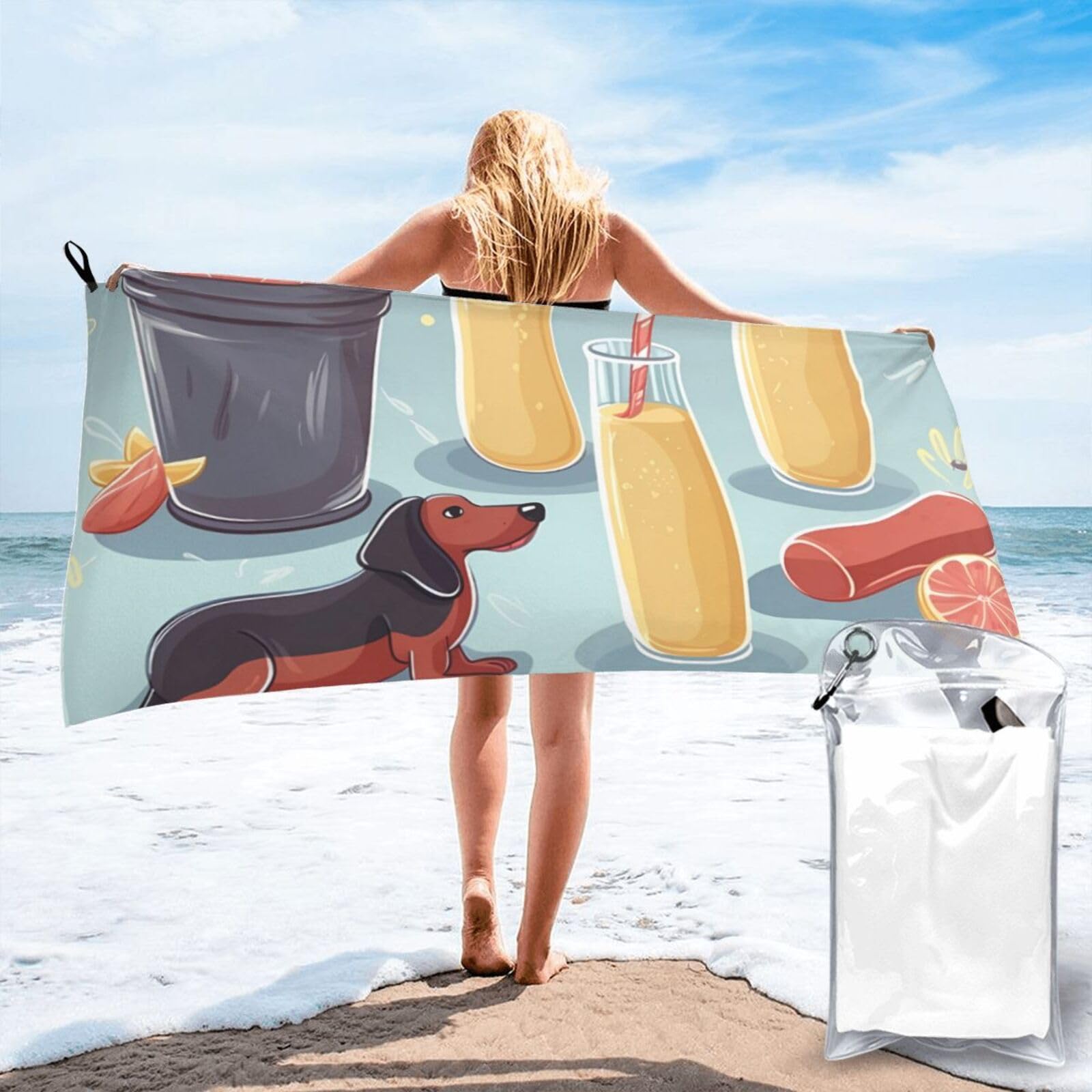 Serviette de plage anti-sable microfibre Hot Dogs et Limonade pour le camping