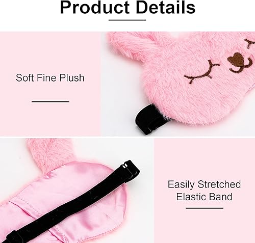 Miniatura 8 de Casoty Juego de 12 diademas de orejas de conejo con máscaras de felpa para dormir, recuerdos de fiesta de pijamas, diadema de maquillaje de