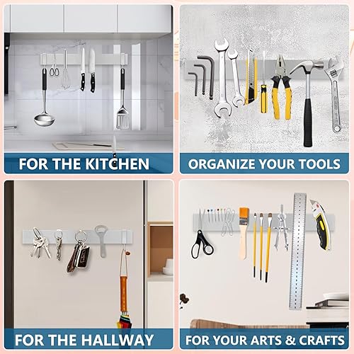 Miniatura 6 de Tiras magnéticas para cuchillos de acero inoxidable de 16 pulgadas, estante magnético de almacenamiento de cuchillos, funcionalidad multiusos como