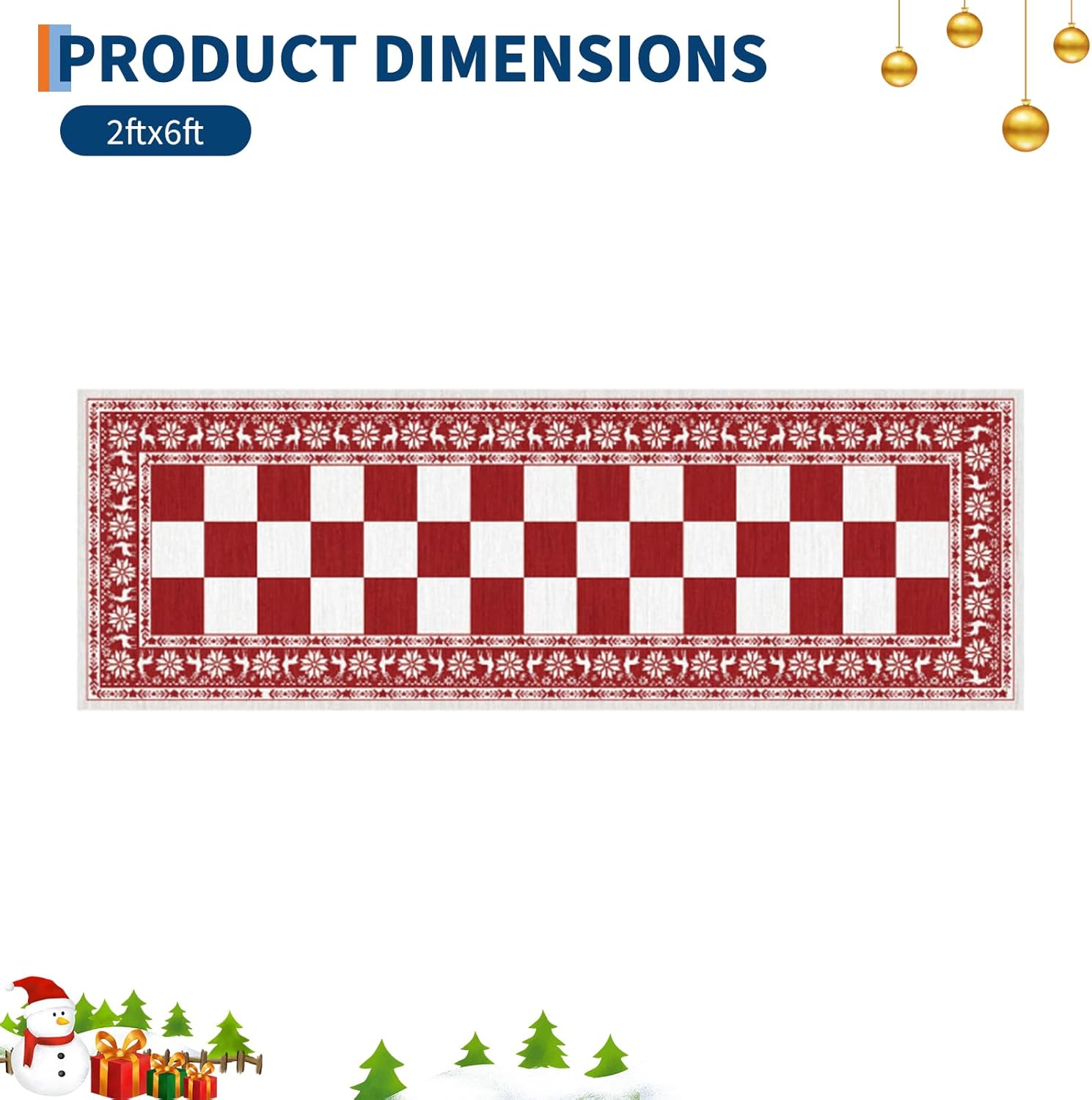 Garvee 2x6 Runner Rug, Checkered Christmas Rugs for Holiday Decor, Non Slip Low Pile Washable Rug for Kitchen, Entryway, Living Room, Bedroom, Red