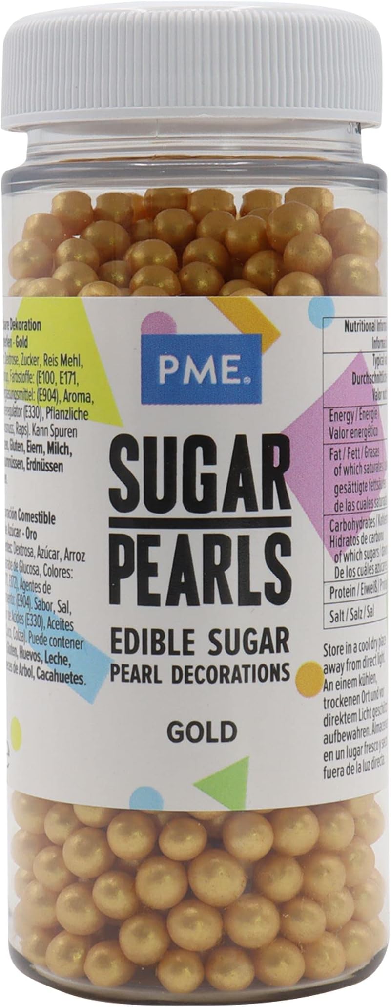PME Gold Sugar Pearl Sprinkles - Edible Nonpareils for Cake Decorating (60g)