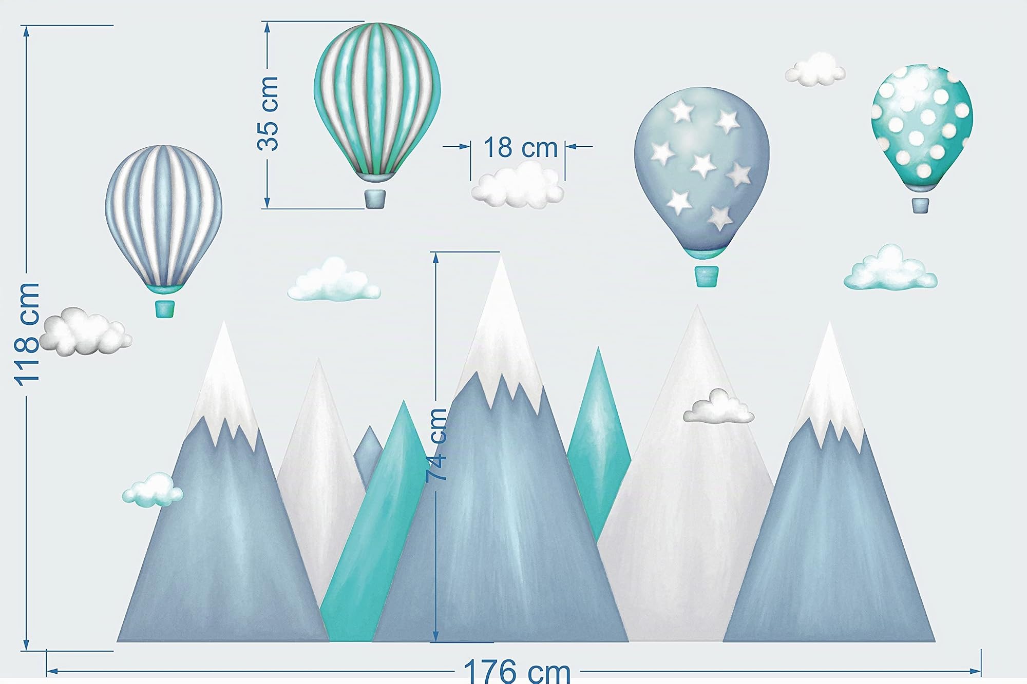 wandtattoo kinderzimmer berge Nordic Bergen Aufkleber Wandaufkleber Kind Baby Kindergarten Zimmer Gebirge luftballons Ballons Ballon Wolken Wolke Landschaft Wanddeko Baby Kinder Sticker G22XL