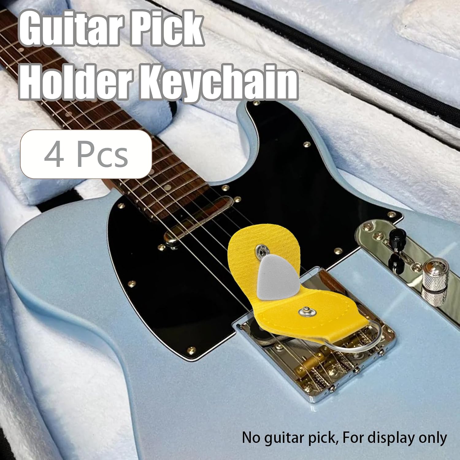 CashBeat 4 Pack Guitar Pick Holder Keychain, PU Leather Pick Case, White image 5