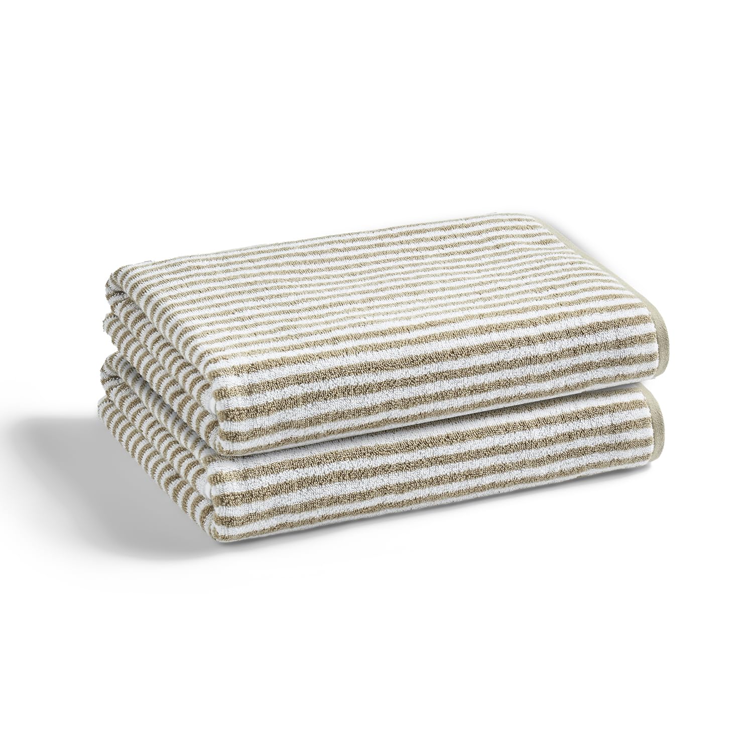 Christy Portobello Stripe Bath Towels | Set of 2 | 100% Combed Cotton | 550GSM | 76cm x 147cm | Quick Dry | Birch Beige