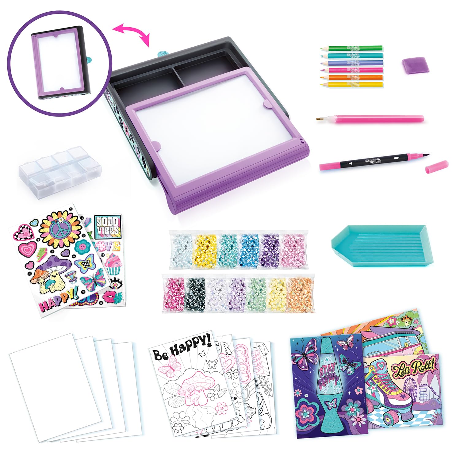 Canal Toys - Style 4Ever - Maletín LED de Arte con Diamantes | Pizarra Luminosa con Posters, Pegatinas de Diamantes, +3500 diamantes, Lápices de Colores - Diamond Art LED Case