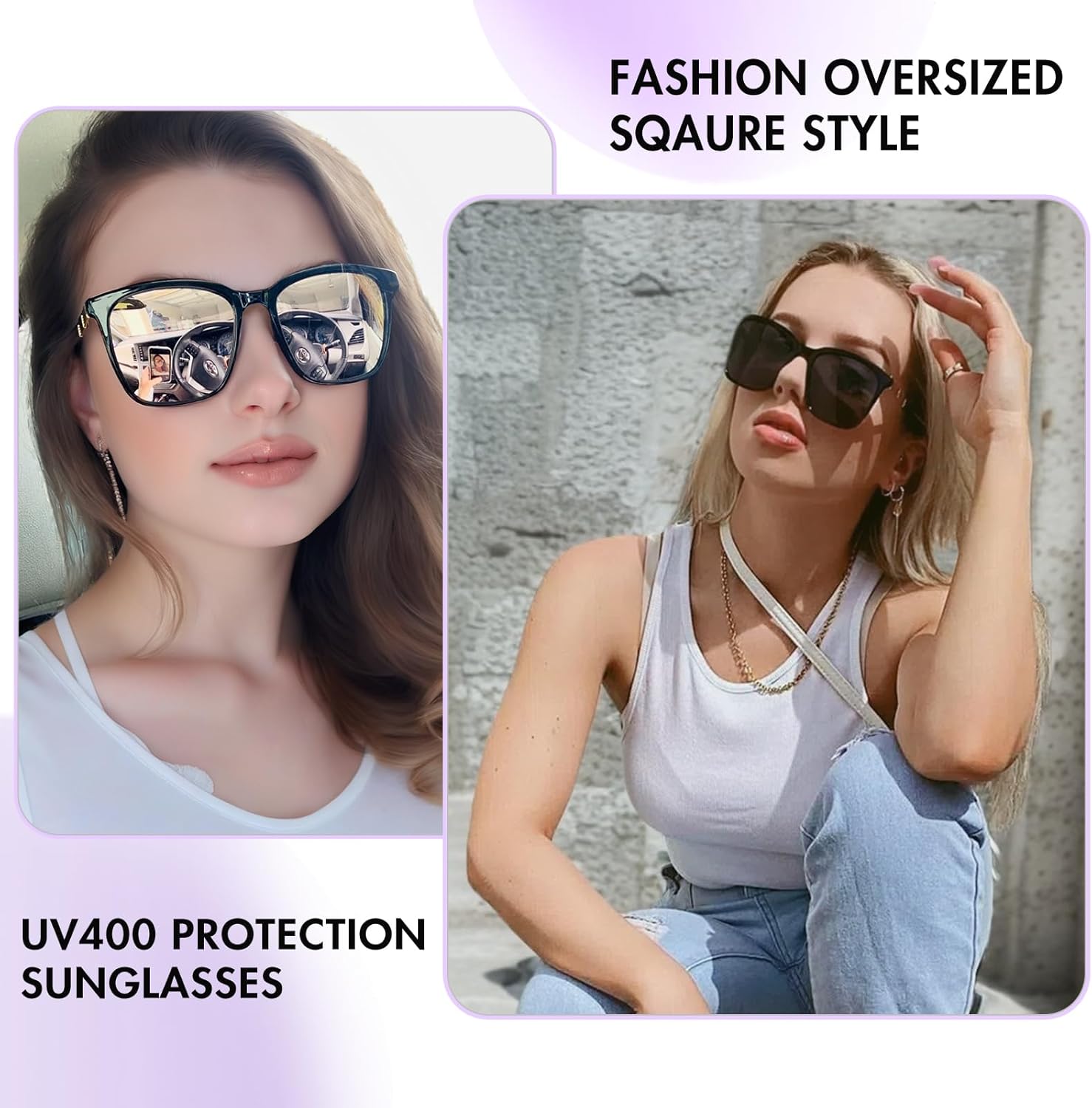 SIPHEW Oversized Square Sunglasses for Women|Lightweight Fashion Sunglasses 100% UV400 Protection|Trendy Mirrored Shade - Image 4