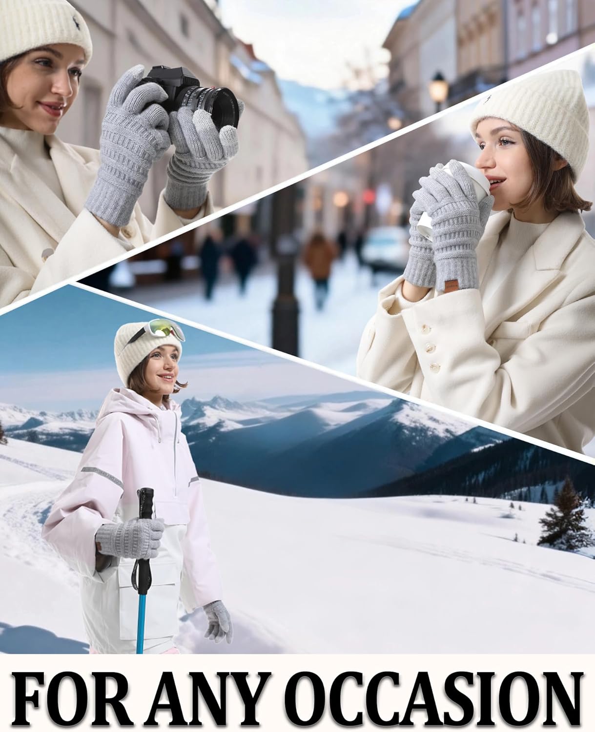 3 Pairs Winter Gloves for Women, Upgraded Touchscreen Warm Knit Gloves for Cold Weather with Thermal Lining - Image 6