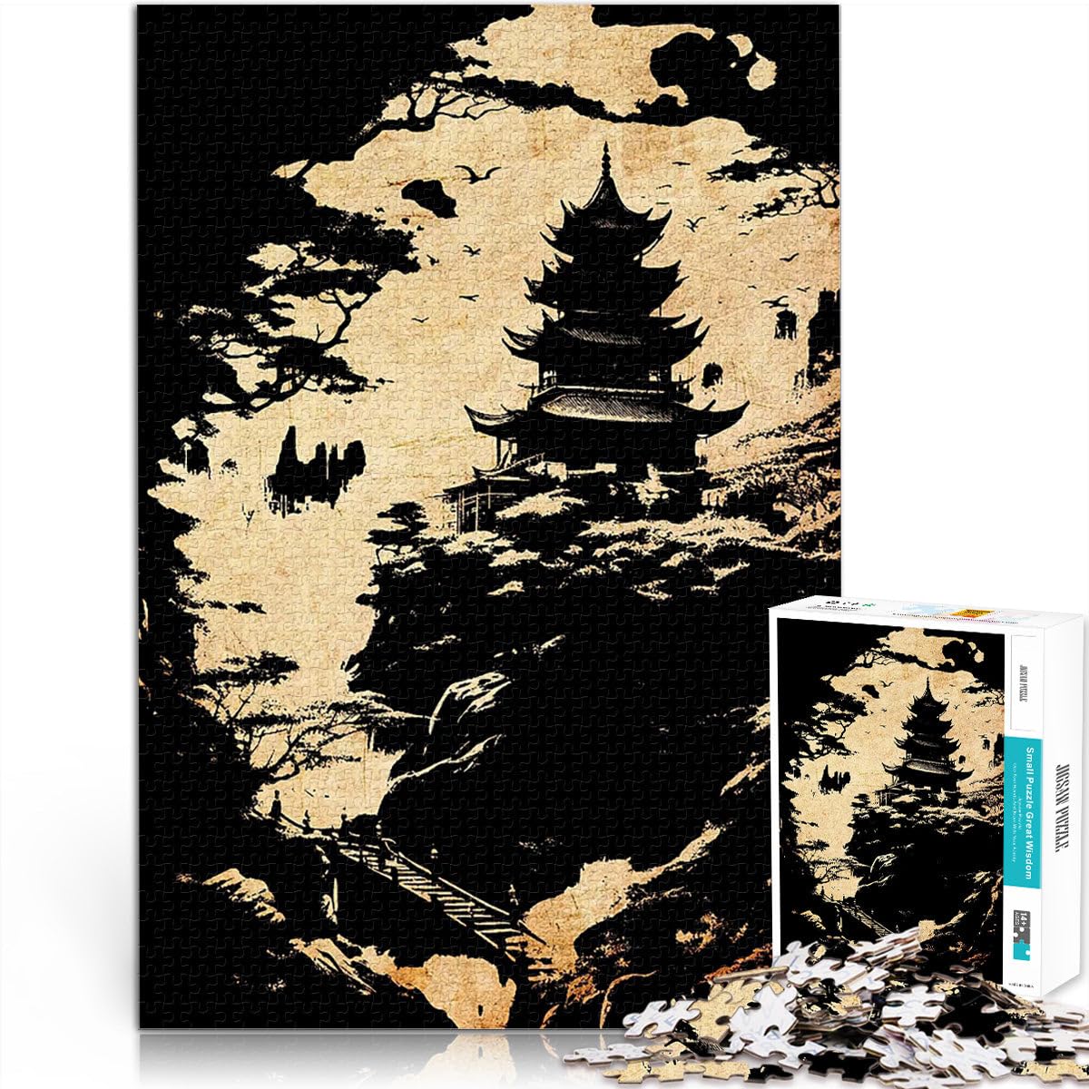 1000 Piece Jigsaws for Adults Japanese Pagoda Silhouette Spiele Spielzeug Geschenk Geburtstagsgeschenk, Geschenke52x38cm — image 1