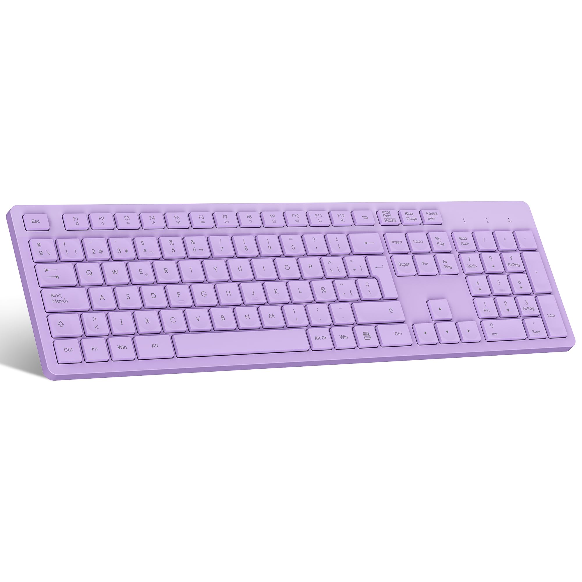 LeadsaiL Teclado Inalámbrico QWERTY Español Teclado USB Ergonómico de Tamaño Completo, Teclado Numérico Teclas, 12 Accesos Directos Multimedia para Windows Mac PC Ordenador Portátil-Violeta Global Recycled Standard Global Recycled Standard Global Recycled Standard