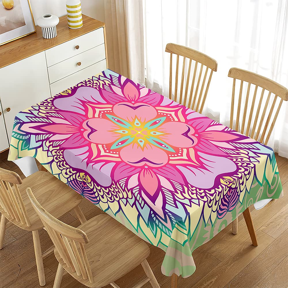 Mateju Manteles Rectangular, Poliéster Impermeable Mantel Resistente Mantel Antimanchas Cubierta de Mesa para Comedor,Salon, Picnics, Reuniones (100x140cm,Flor Rosa púrpura)