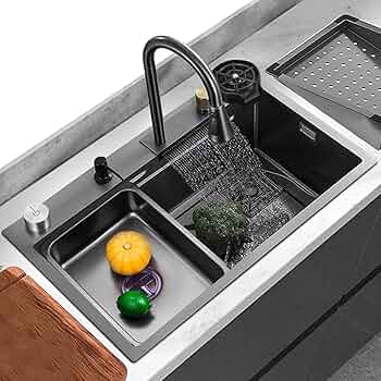 Amazon.co.jp: 黒のキッチンシンク滝の蛇口カップウォッシャー