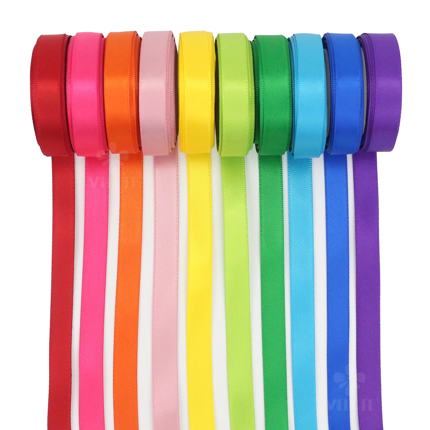 MEEDEE - Nastro di raso Asst. 10 colori 3/8 "x 5 yard ogni totale 50 yds per confezione, arcobaleno