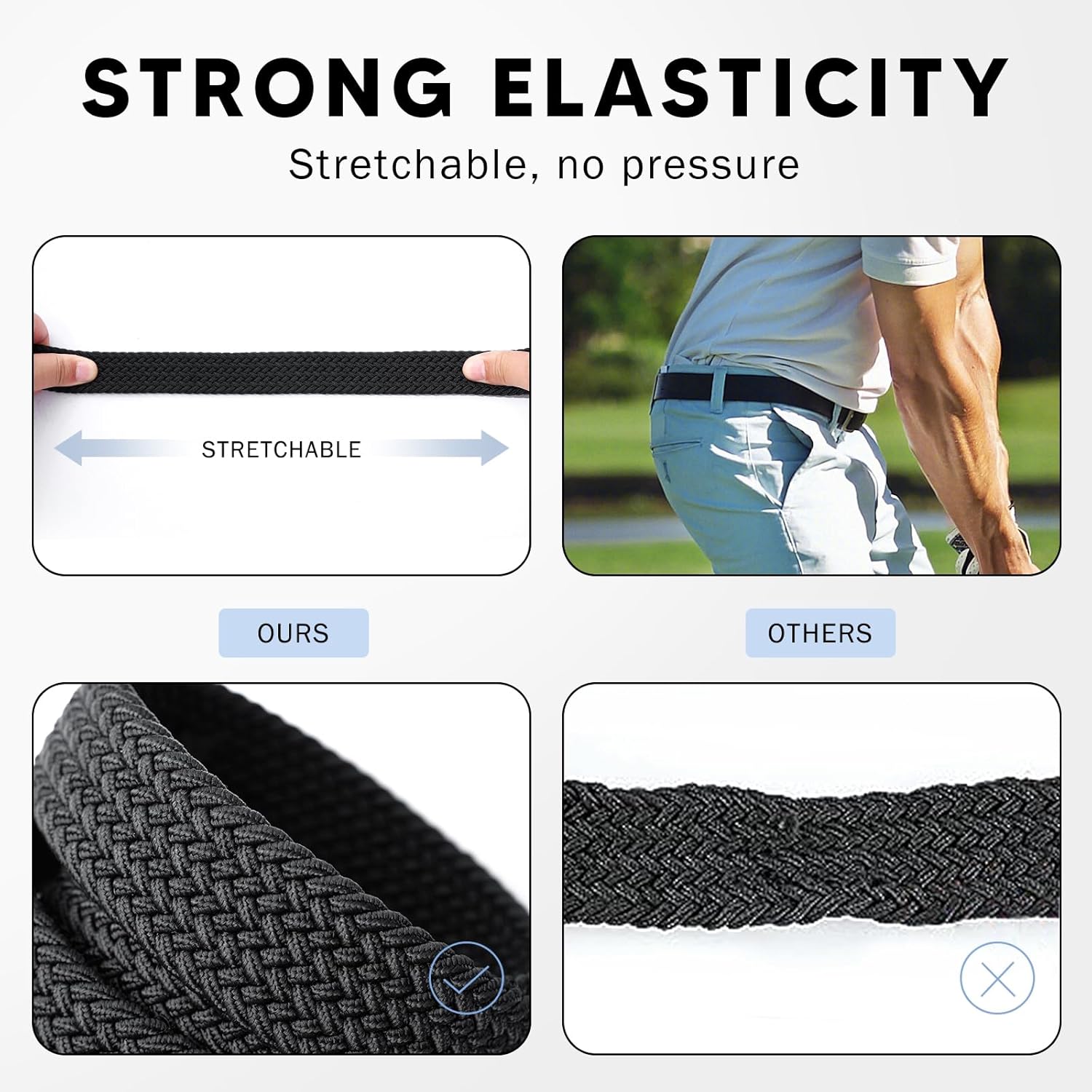 Mens Belt,Elastic Belt Stretch,Braided Woven Casual Belt 1 3/8",With Gif Box. - Image 3