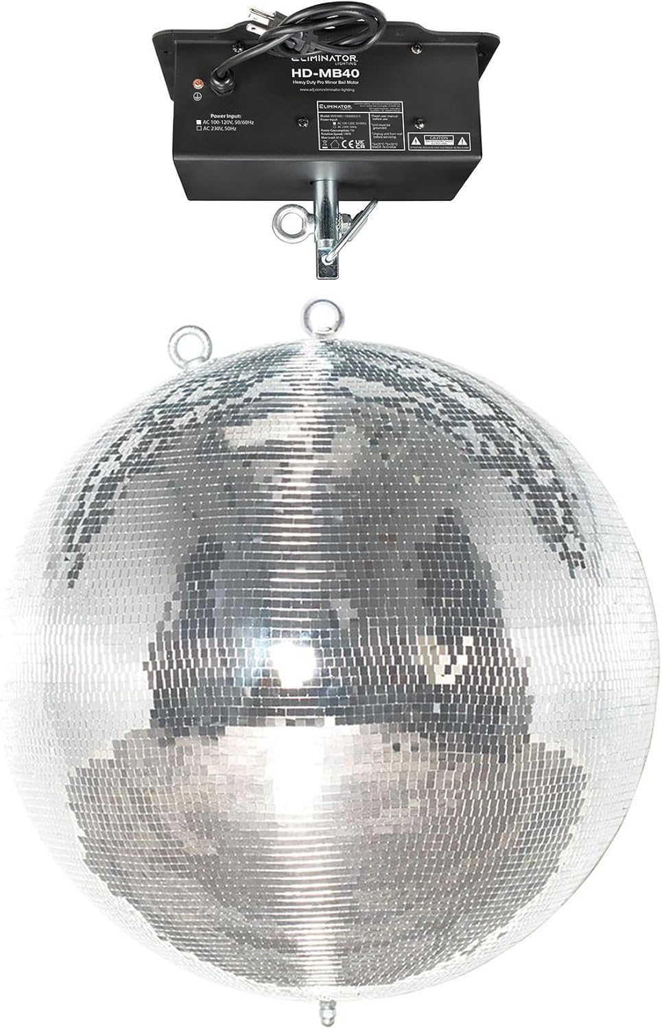 Audiosavings Pro Audio Bundle with Eliminator EM30 30" Glass Mirror Ball Dual Safety Hooks, HD-MB40 Heavy-Duty Motor Supports Up to 40" Balls, 1-1.5 RPM Indoor Rotation (2 Items)