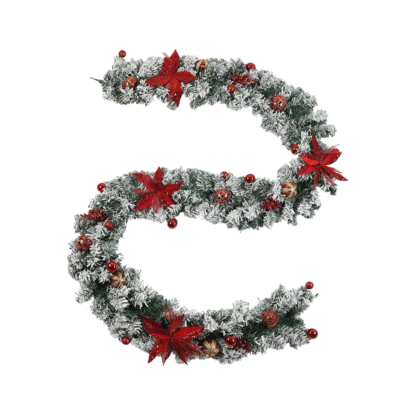KAQNTUD Christmas Flocking Wreath with Realistic Snow Effect Pine Garlands with Red Berries PVC Seasonal Room Decoration Door Frame Flocking Wreath Decoration