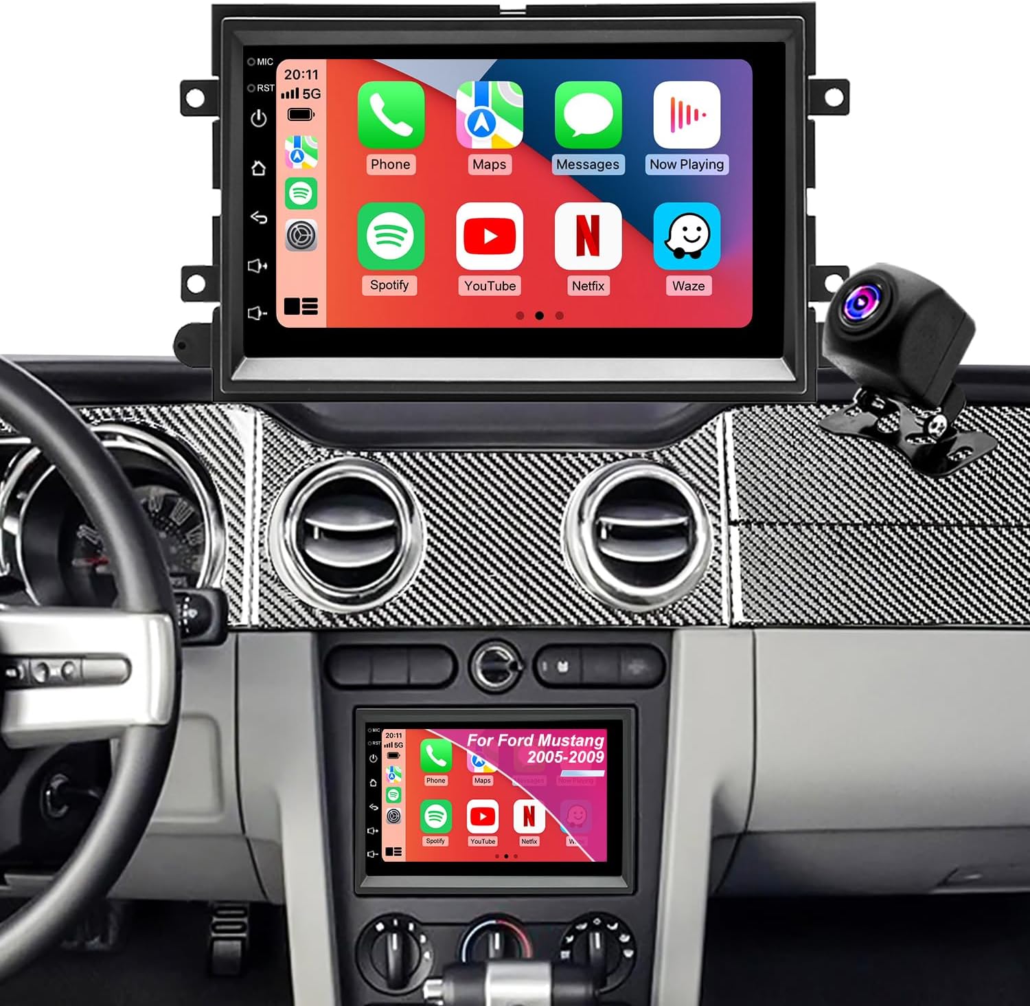 Car Radio for Ford Mustang 2005-2009, Explorer 2006-2010, Edge 2007-2010, Expedition 2007-2014, 7 Inch Touch Screen Stereo Upgrade with Wireless Carplay Android Auto Bluetooth Backup Camera 5GWiFi FM