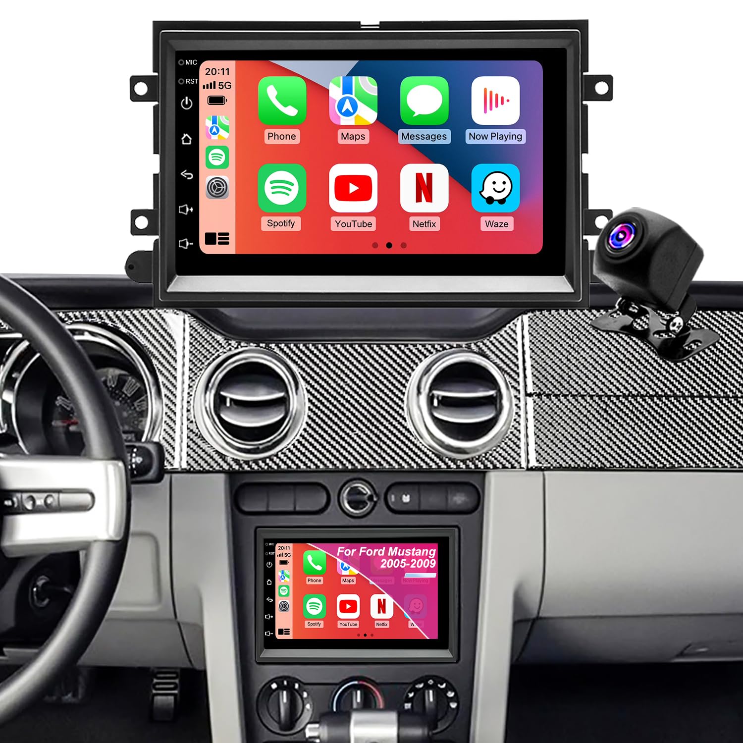 Car Radio for Ford Mustang 2005-2009, Explorer 2006-2010, Edge 2007-2010, Expedition 2007-2014, 7 Inch Touch Screen Stereo Upgrade with Wireless