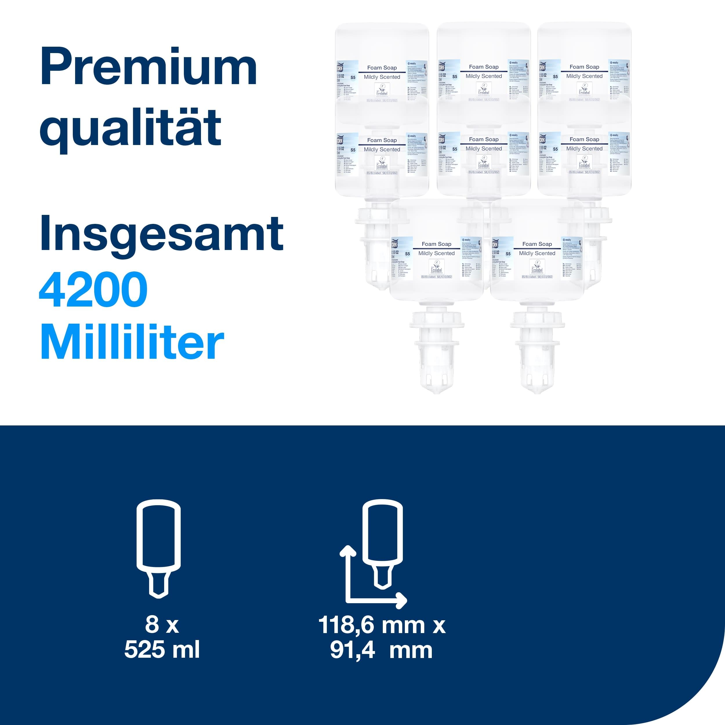 Tork Mild-Duftende Hand Mini Schaumseife S5, feuchtigkeitsspendende Inhaltsstoffe, 8 × 525 ml, 525502