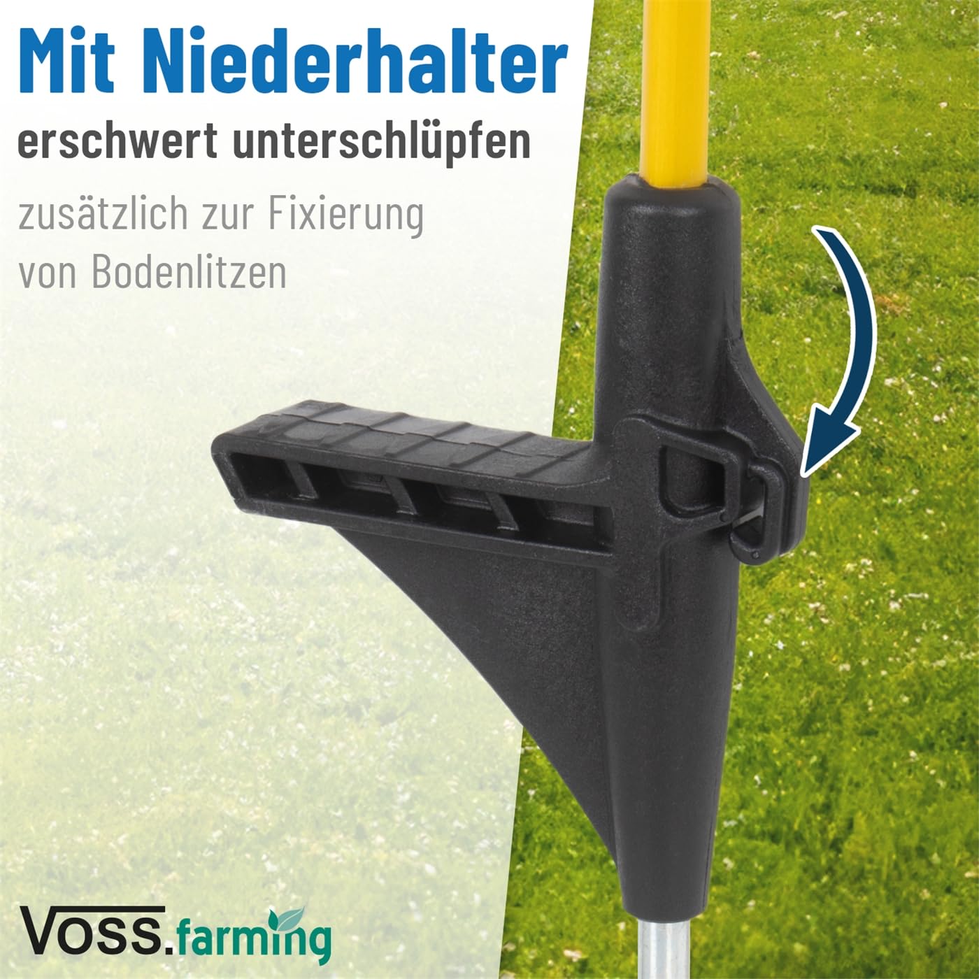 VOSS.farming 40x Fiberglaspfahl 110cm mit Kopfisolator für Weidezaun Metallspitze Weidezaunpfahl Pfahl gelb schwarz Ersatzpfahl Elektrozaun Zaunpfahl