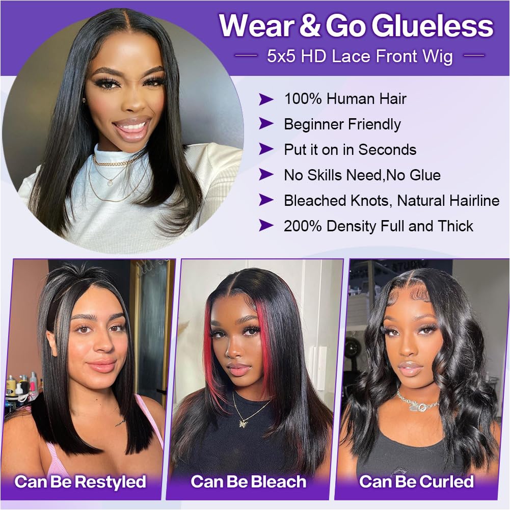 Amazon.com : Ailwelia Wear and Go Glueless Bob Wig Human  display picture 3