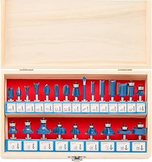 HILTEX 10108 Tungsten Carbide Router Bit Set, Woodworking Tools and Accessories, 1/4-Inch Shank, 24-Piece Set