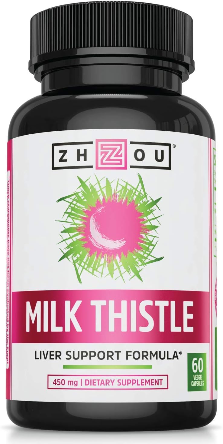 Zhou Milk Thistle Standardized Silymarin Extract for Maximum Liver Support | Detox, Cleanse & Maintain | 60 Tablets