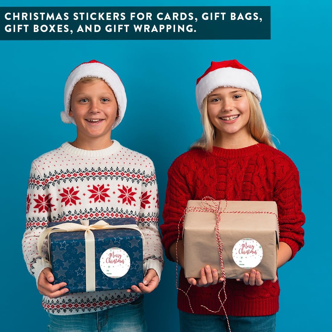Andaz Press Merry Christmas Round Circle Gift Sticker Labels, Red Green Stripes and Snowflakes, To From Tags, 40-Pack - Image 4