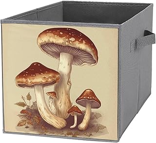 1PCS Collapsible Storage Containers Vintage Edible Mushrooms Printed Storage Bins With Handle Multi Functional Storage Boxes Storage Baskets for Shelves Organizing Household