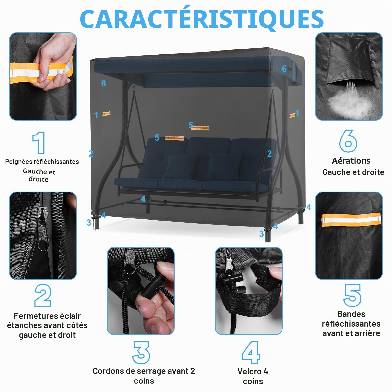 Housse pour balancelle d'extérieur Oxford 420D - Avec auvent - 3 places - Imperméable - 216 x 127 x 168 cm