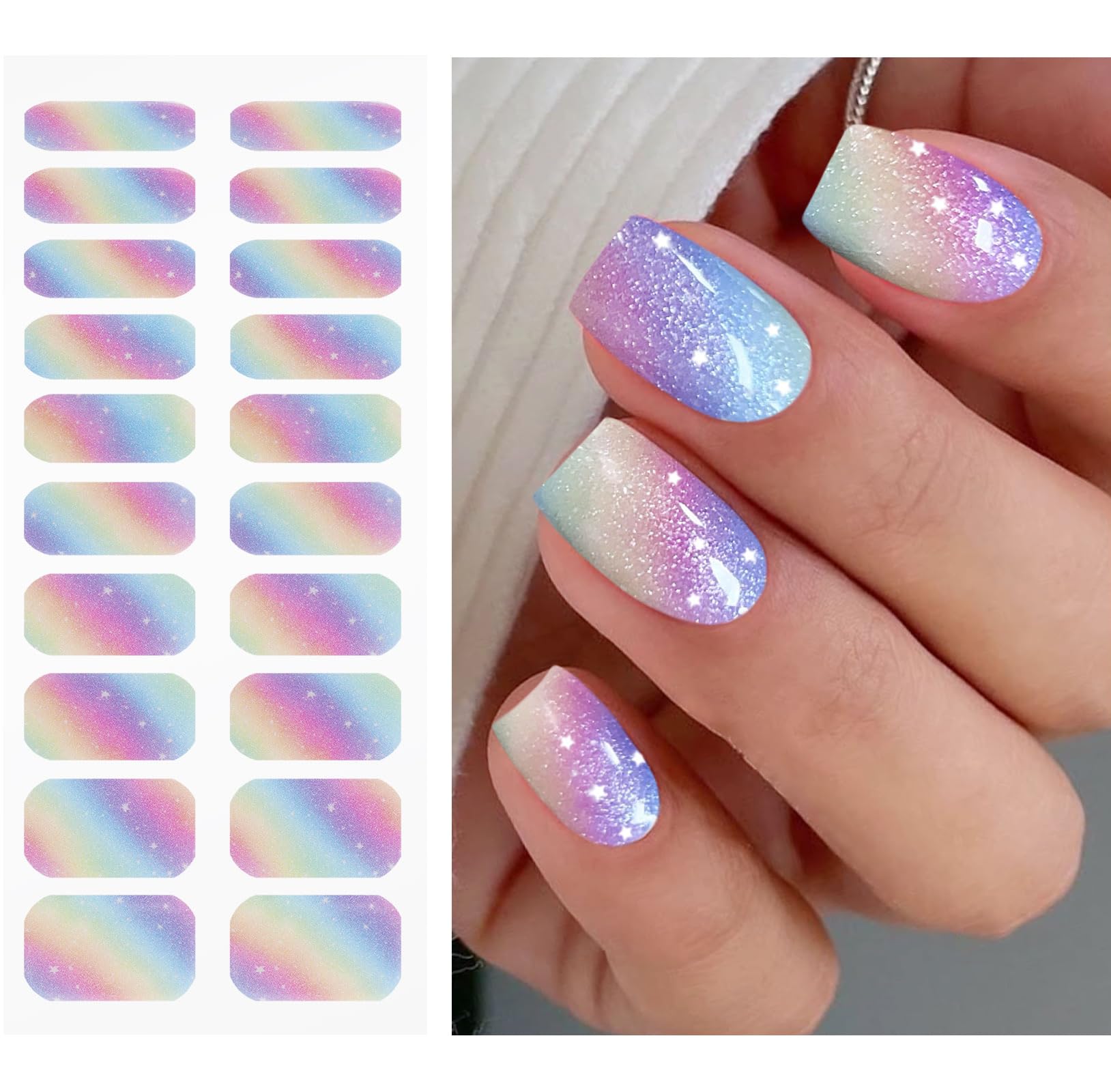 JMEOWIO Nagelfolie UV Härtend Regenbogen Glitzer UV Gel Nail Strips Nagelsticker Nagelaufkleber Nail Art Dekoration Nageldesign Zubehör