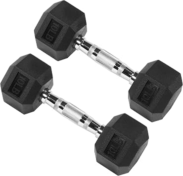 BalanceFrom Premium Rubber Encased Hex Dumbbell, Pair or Single, 10-100 Pounds