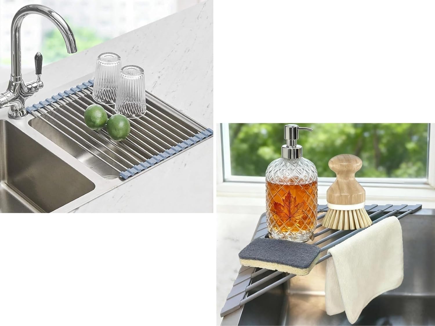 Seropy Roll Up Dish Drying Rack Over Sink Over The Sink Dish Drying Rack Kitchen Dish Drainer,Triangle Roll Up Dish Drying Rack for Sink Corner