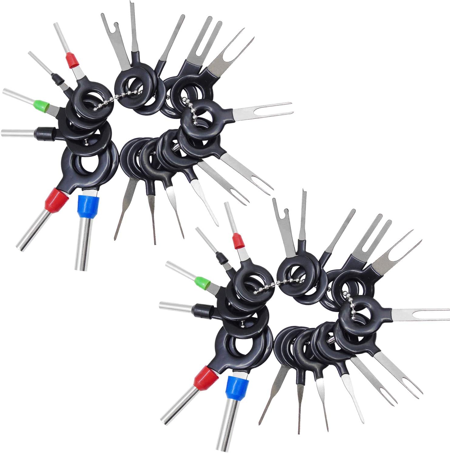 Grosun 2 Sets of 18pcs Pins Removal Tool Kit Car Terminal Electrical Wiring Crimp Connectors Pin Extractor Key Extractor Repair Tools Set