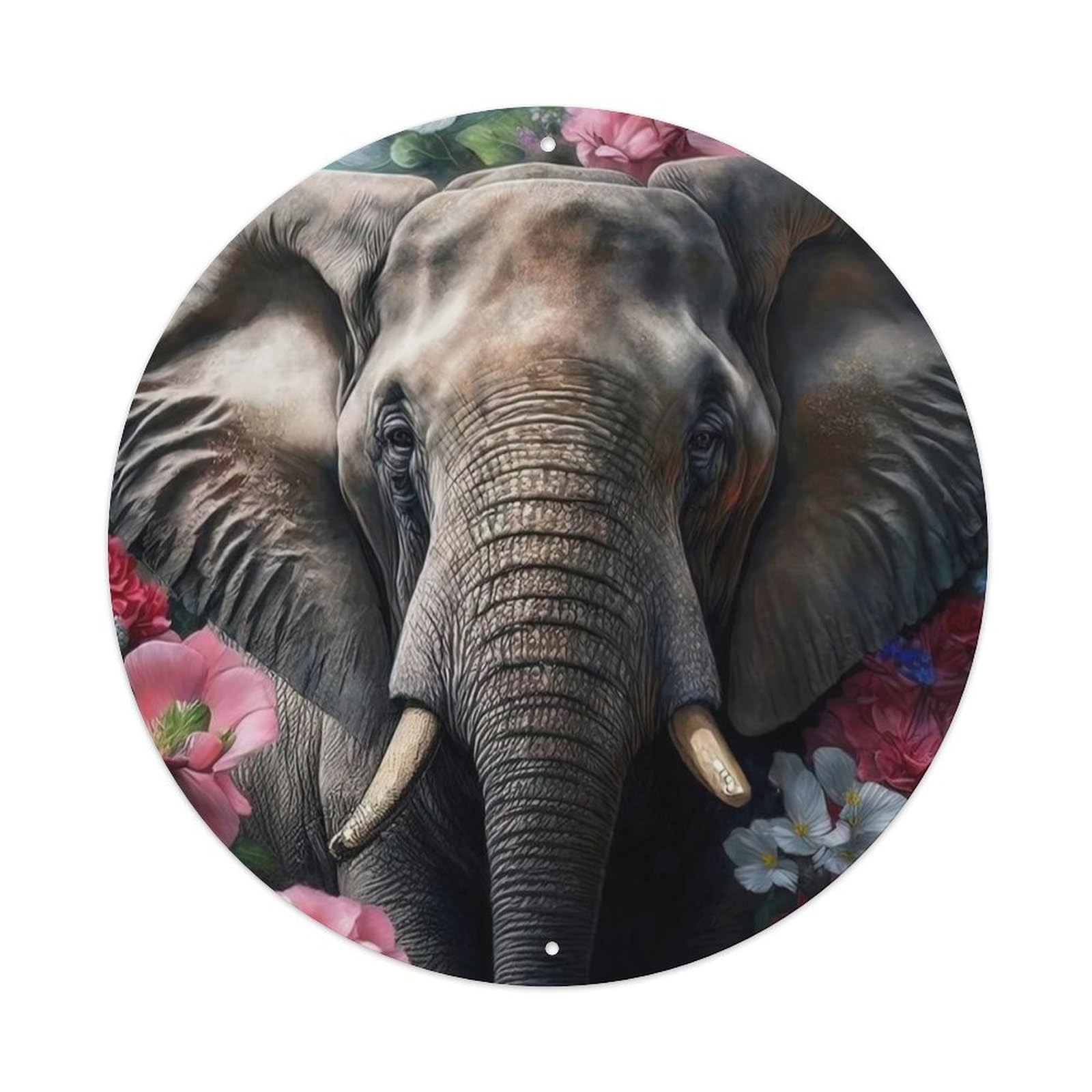 Elephant in The Flowers Animal Artwork Vintage Metal Tin Sign Plaque Wall Decor for Cafe, Club Bar, Office, Garden Metal Poster 8x8Inch