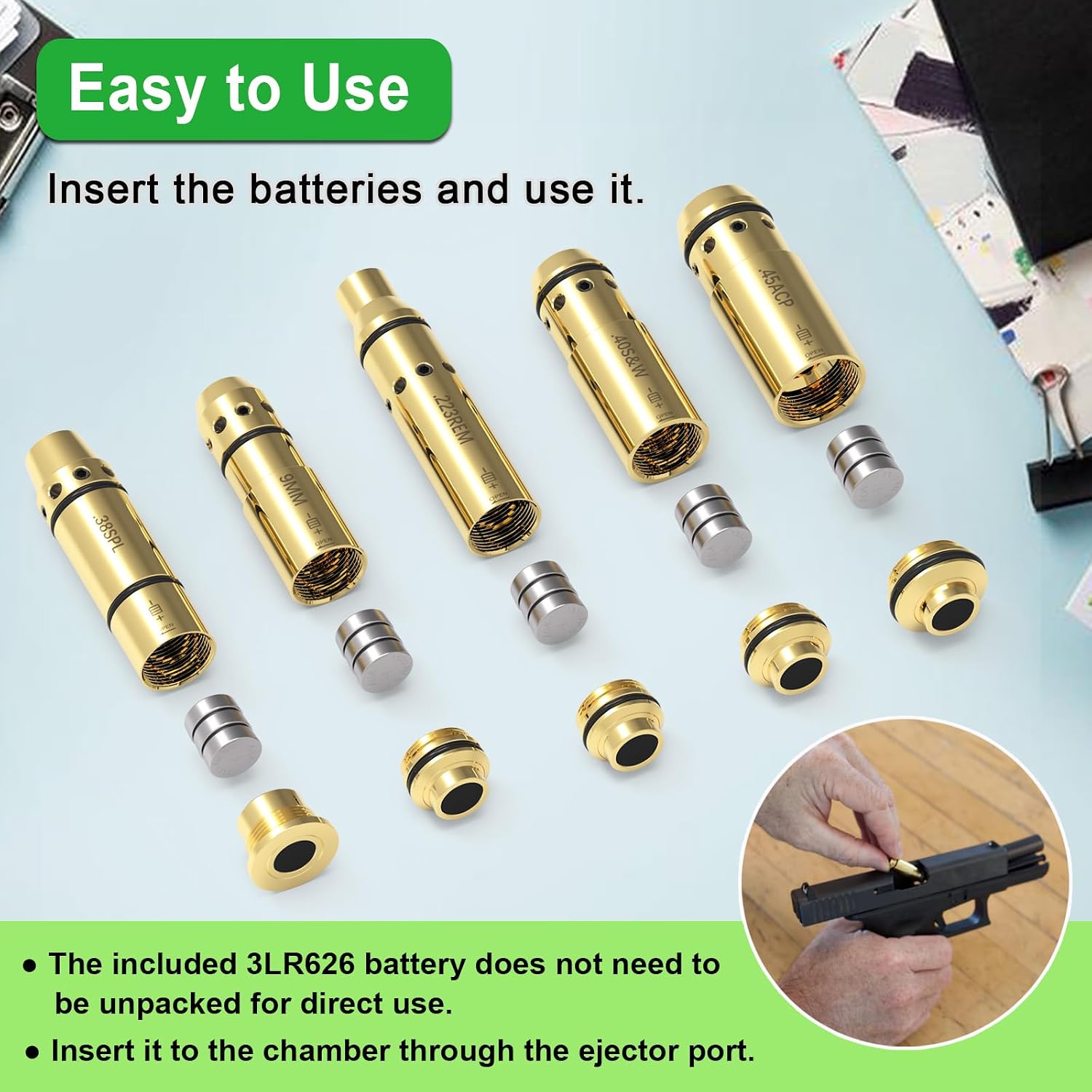 9mm/380ACP/40S&W/45ACP Dry Fire Training Cartridge Integrated Snap Cap for Dry Fire Trainer,Red Dot Beam Bullet with Double O-Ring
