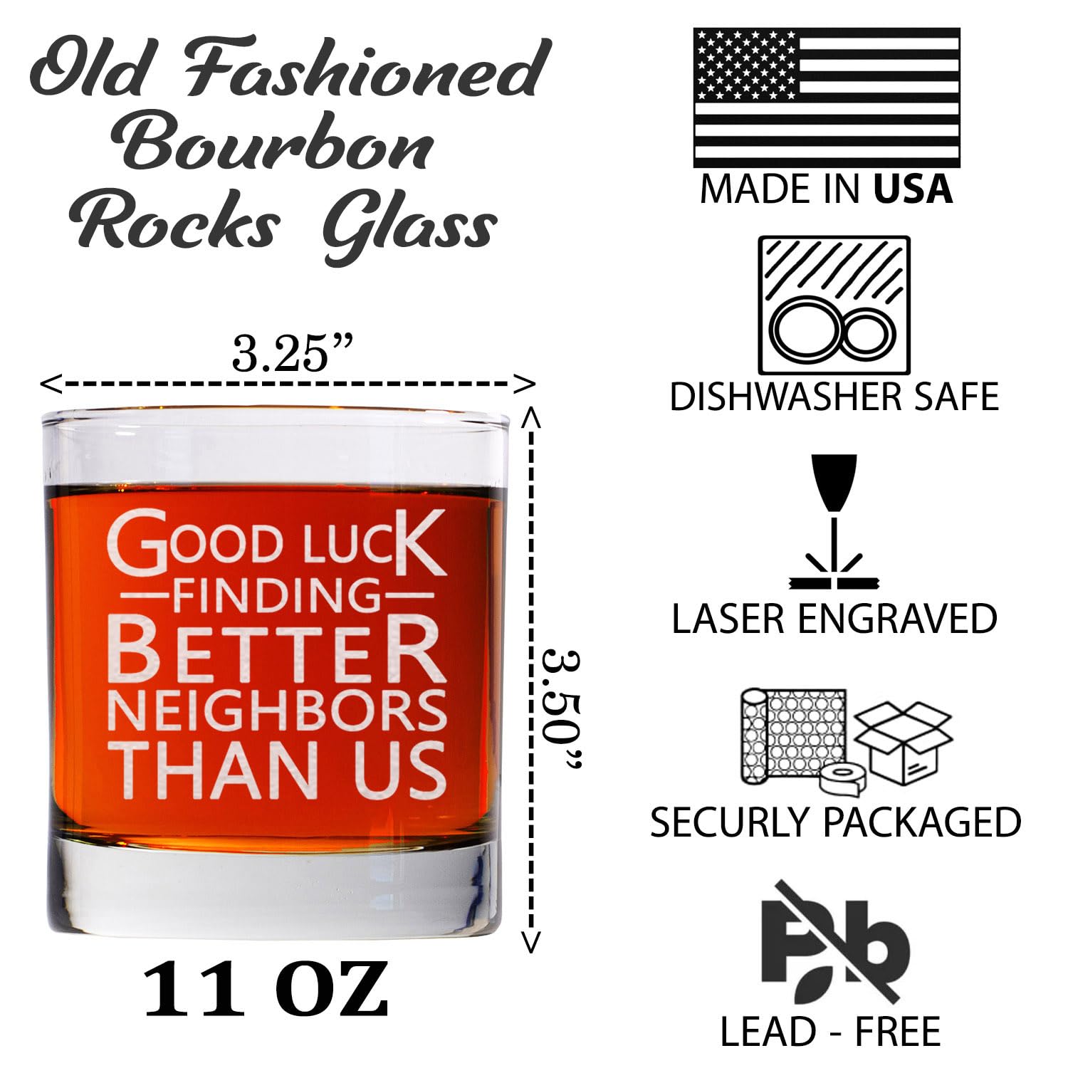 CARVELITA Good Luck Finding Better Neighbors Than Us, 11oz Whiskey Glass, Funny Farewell Gift For The Best Neighbor Moving Away, Goodbye Gift Ideas For Going Away