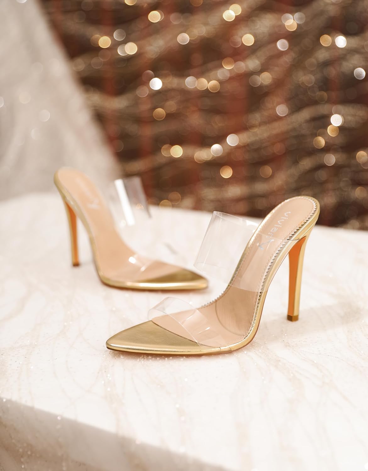 vivianly Clear Pointed Toe Heels Sandals Transparent Strap Stiletto High Heels Slip on Mules for Women - Image 2