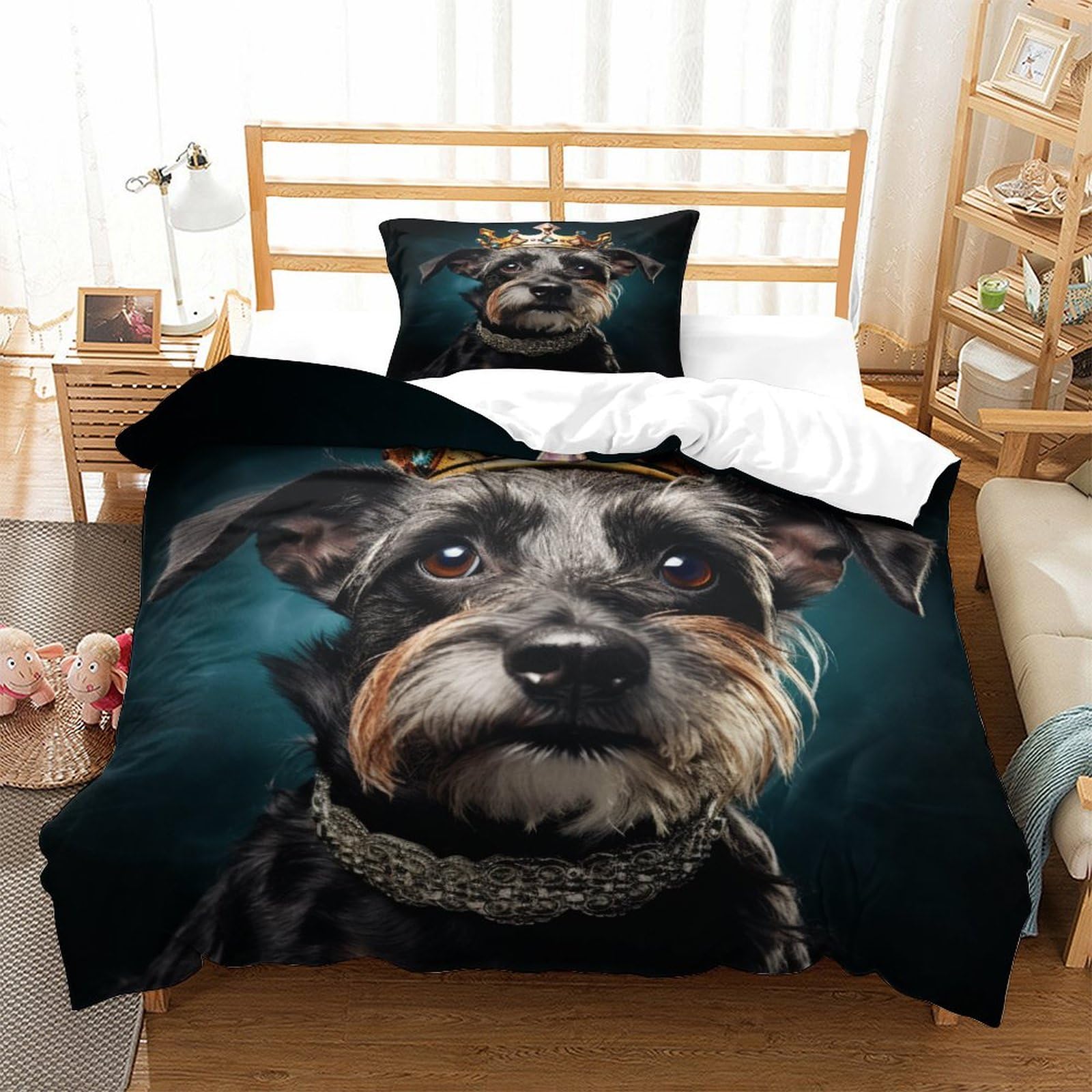P1S9U7W5Y Adorable Dog 3D Printed Duvet Cover Set 3pcs Microfiber Pet Bedding Set Single
