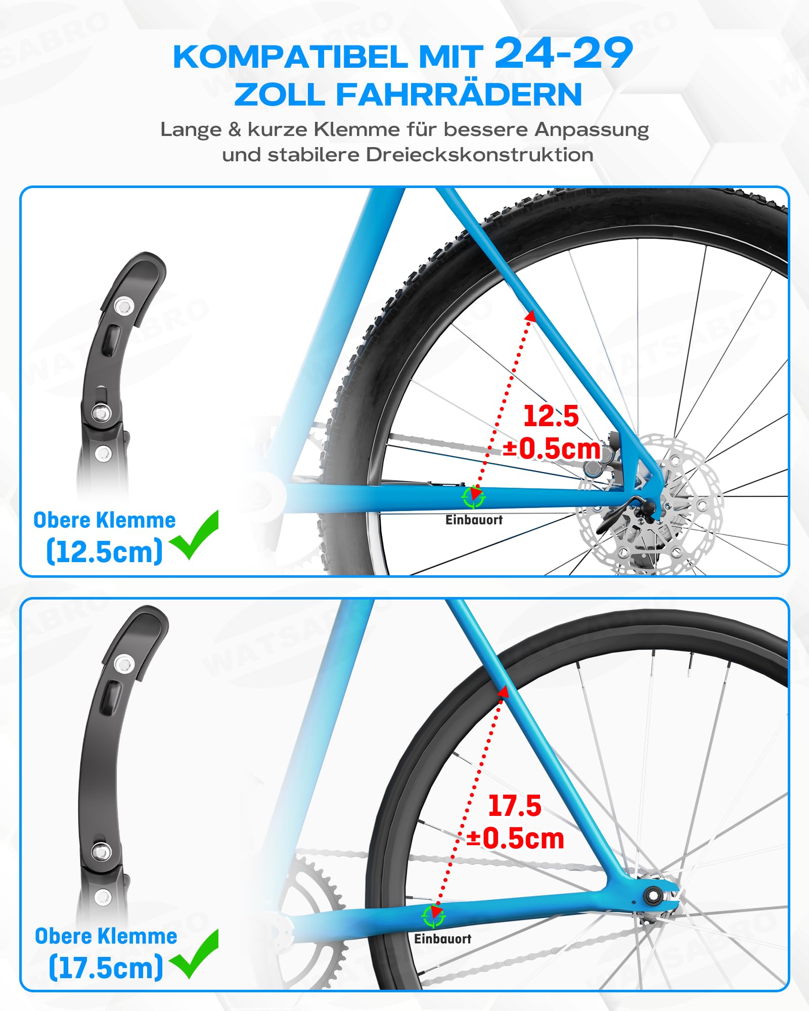 WATSABRO Fahrradständer 24-29 Zoll für Runde Rohre - Schnell Höhenverstellbarer Fahrrad ständer, Leichtbau-Aluminiumlegierung Hinterbauständer für E-Bikes, MTB, Citybikes (45 kg)