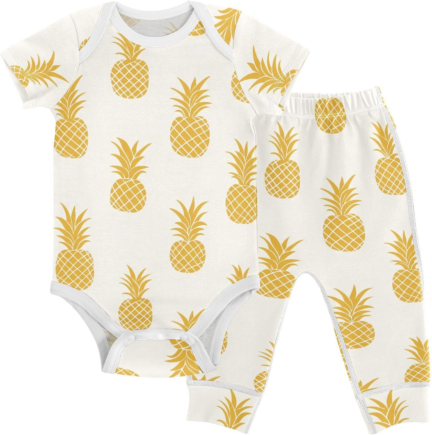 vvfelixl Baby Clothes Simple Yellow Pineapple Baby Bodysuits Set Unisex Short Sleeve Babys Pants Sets 0-3M