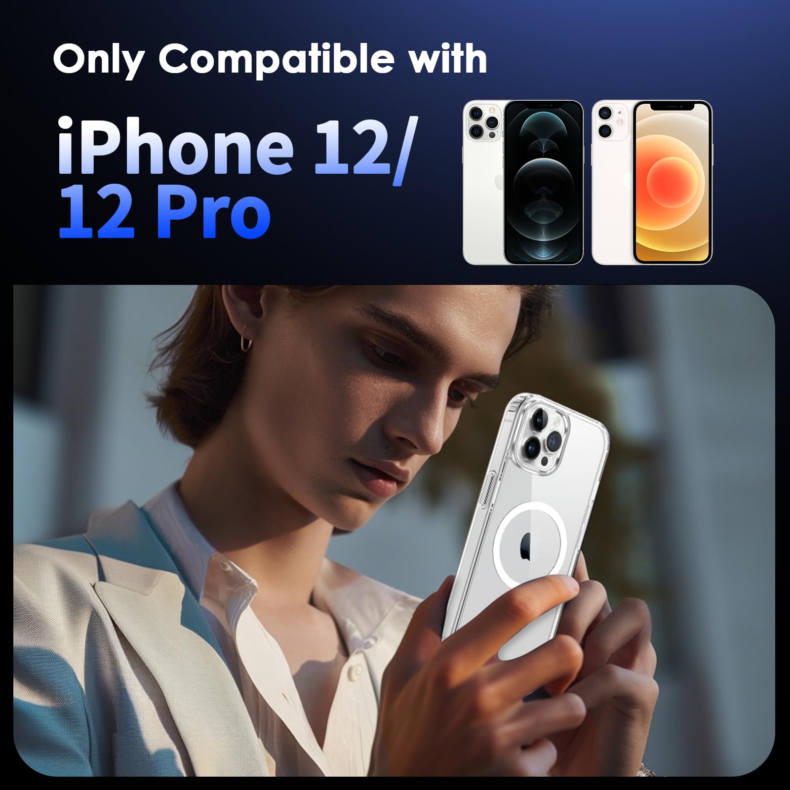 COPIKE Cover Magnetica per iPhone 12 e 12 Pro con 2 Vetro Temperato, Custodia MagSafe Sottile Antiurto [Senza Ingiallimento] Retro Antigraffio, Trasparente