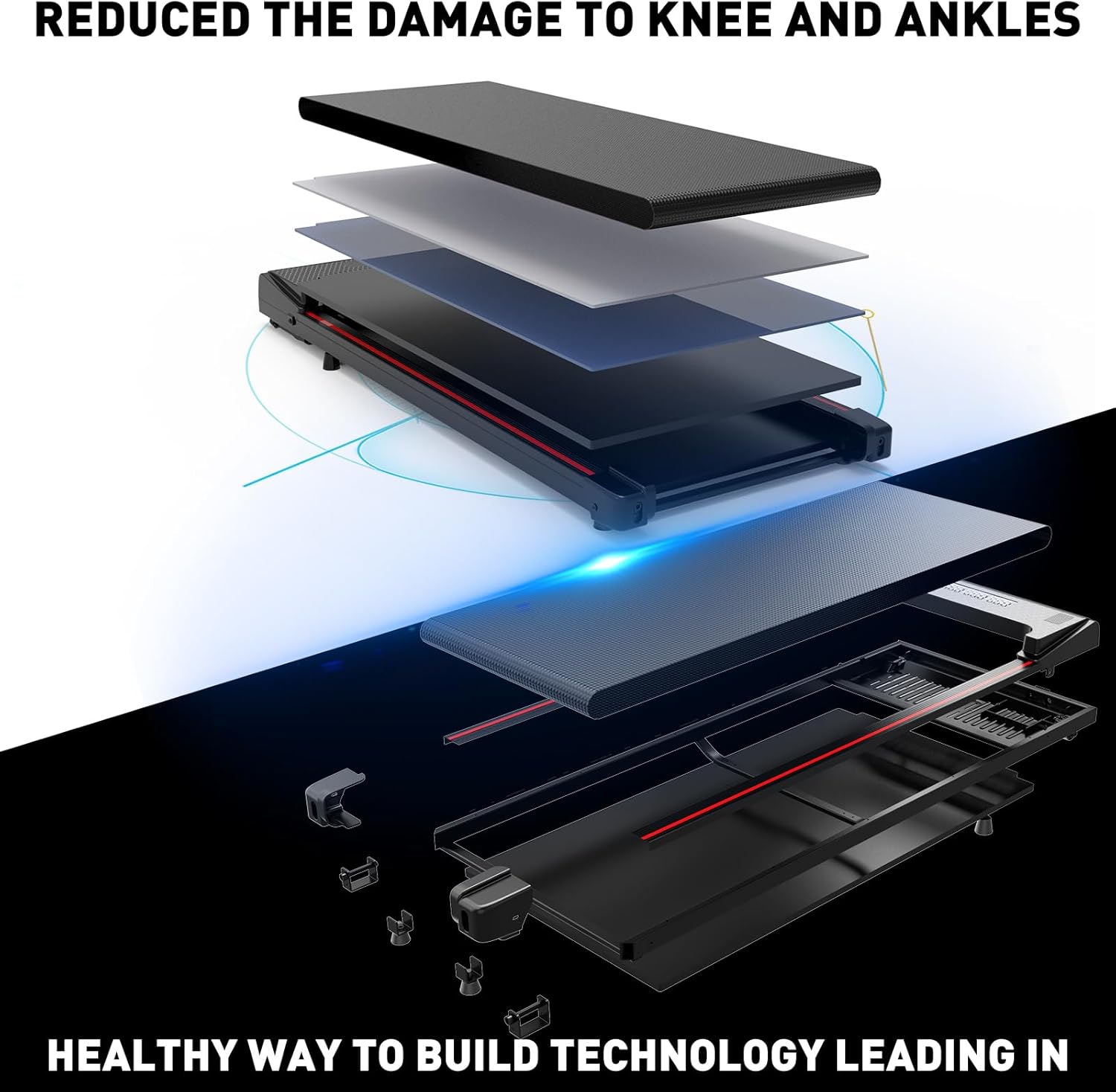 Diagram showing the multi-layer shock absorption design of the walking pad
