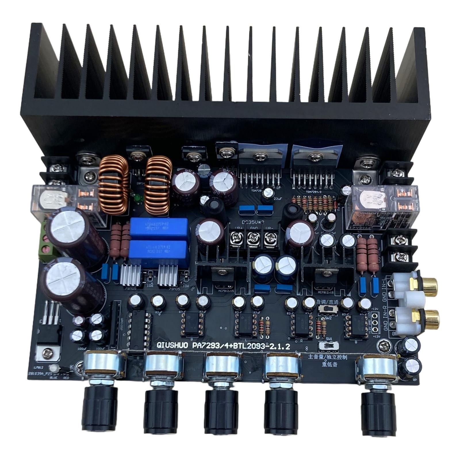 Placa amplificadora integrada de 2.1 canales con entrada doble/potencia, 100 W, 200 W, salida de subwoofer, acabado con disipador de calor metálico, salida de batalla, placa amplificador de