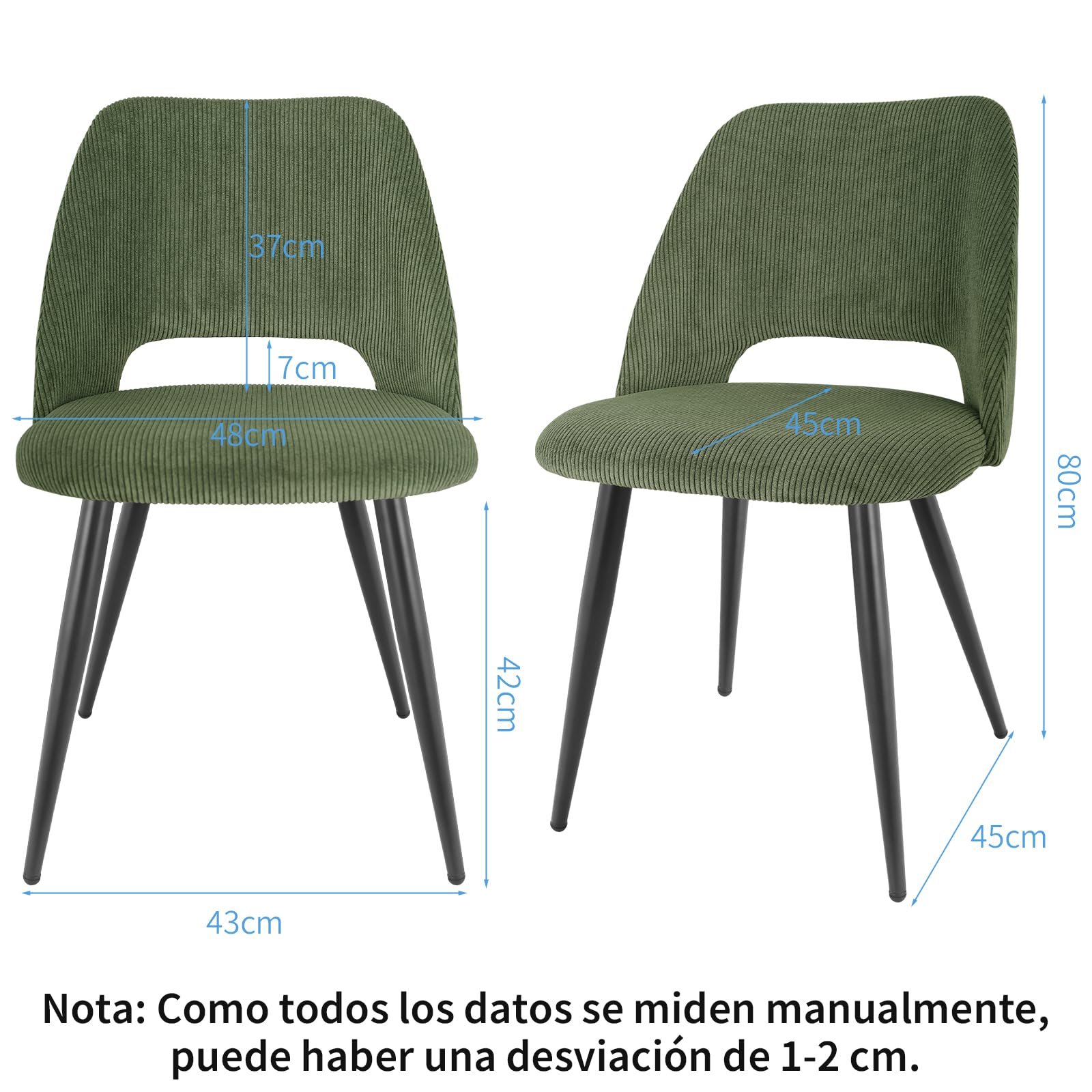 JIJIAN Pack de 6 Sillas de Comedor, Silla de Cocina, Silla de Salón, Sillas de Terciopelo a Rayas con Respaldos Recortados, Tapizadas para Comedor, Cocina, Dormitorio, Recepción, Verde